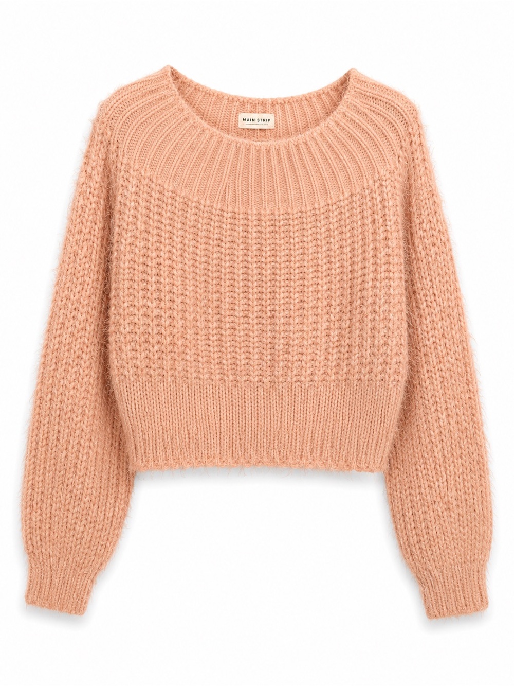 Main Strip Peach Cropped Crewneck Knit Sweater